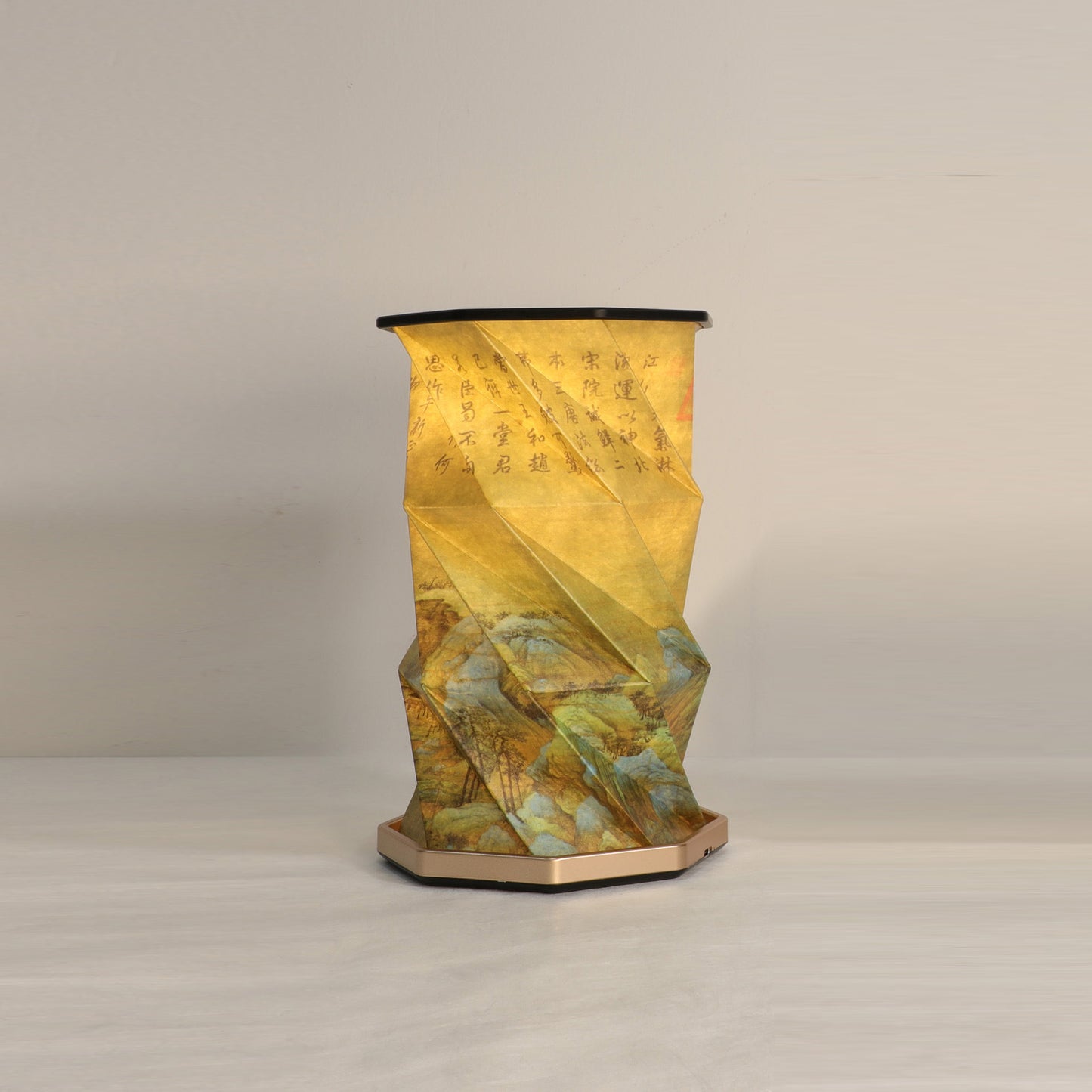 Rotating paper collapsible lamp -A Panorama of Rivers and Mountains